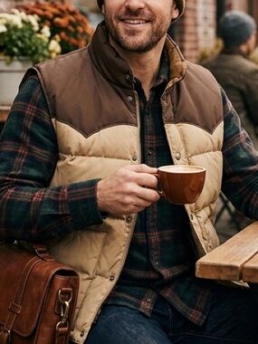 Vintage down products inc Men's Brown and Tan Outdoor Vest made in USA